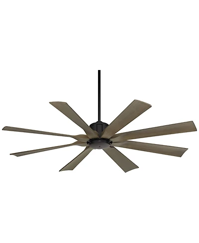 Possini Euro Design 60" Defender Industrial Rustic Indoor Outdoor Ceiling Fan Remote Matte Black Weathered Oak Damp Rated Patio