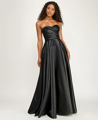 Alex & Sophia Juniors' Strapless Pleated Ball Gown