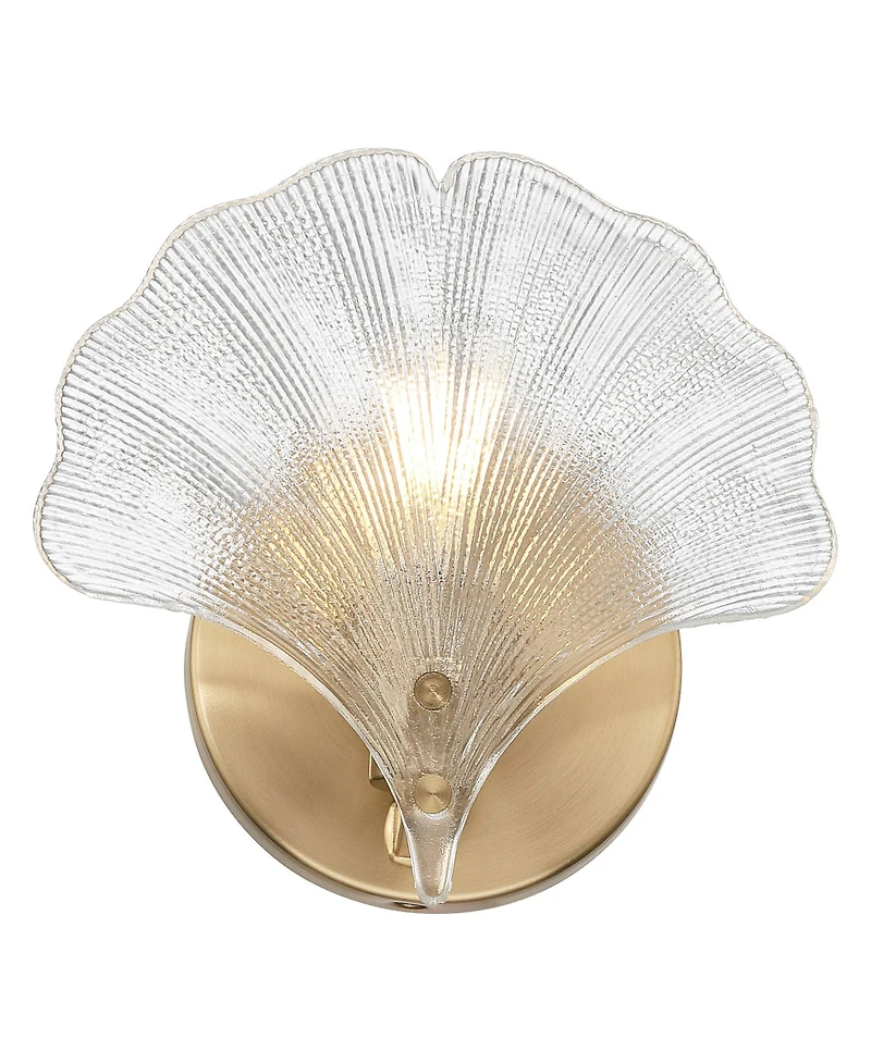 360 Lighting Deniz 7 3/4"H Satin Brass and Vintage Glass Ginkgo Leaf Wall Sconce
