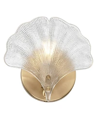 360 Lighting Deniz 7 3/4"H Satin Brass and Vintage Glass Ginkgo Leaf Wall Sconce