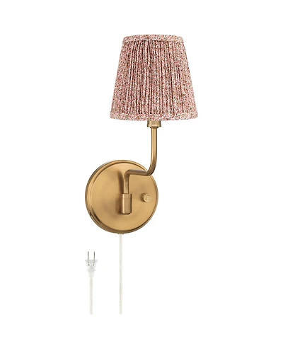 Possini Euro Design Ophelia 9 1/2"H Warm Brass Plug-In Wall Sconce Pink Floral Shade