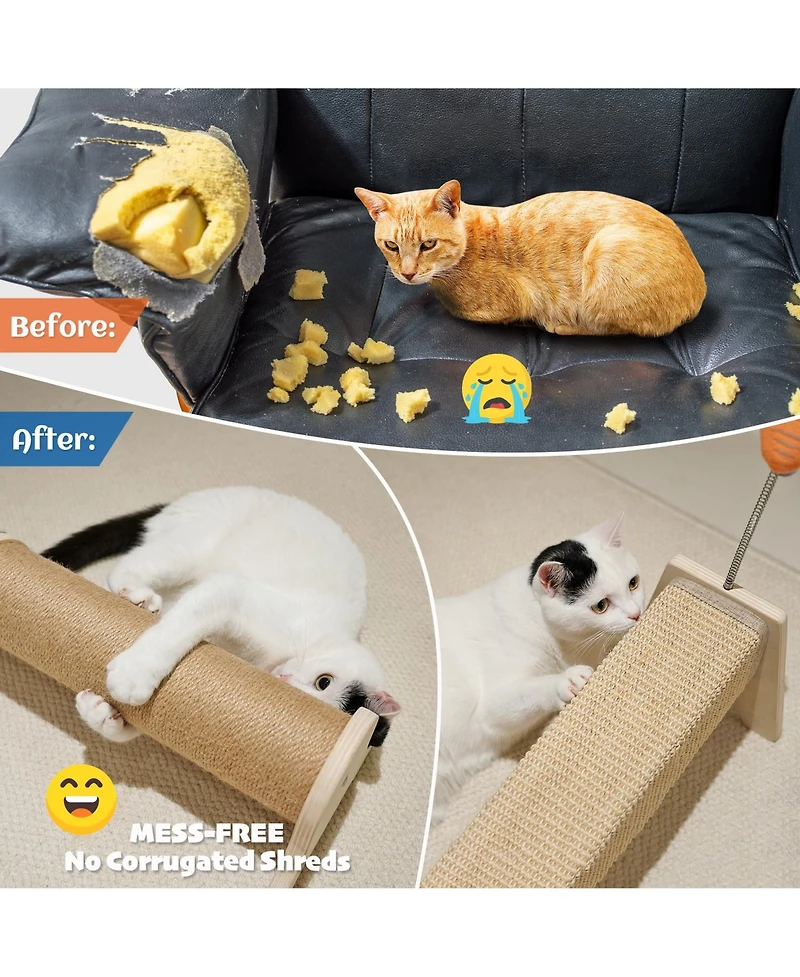 Aronkl Horizontal Sisal Cat Scratch Pad Large Scratcher With Spring Protect Furniture For Indoor Kitten