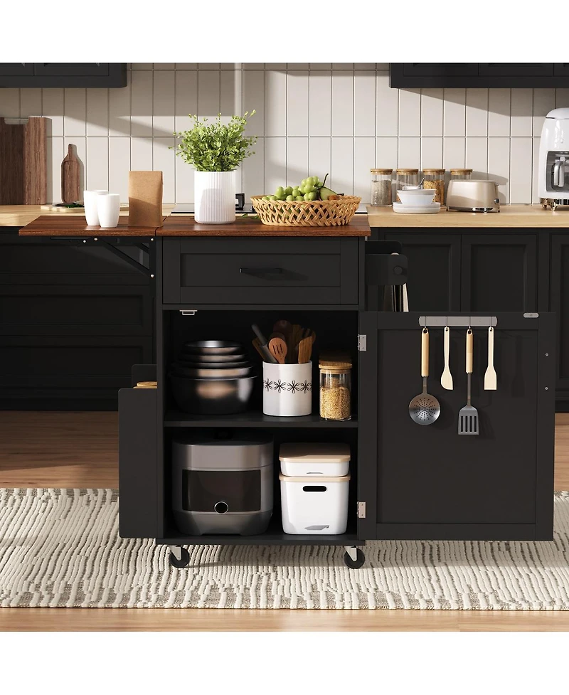 Streamdale Furniture Farmhouse Kitchen Island Drop Leaf, Storage