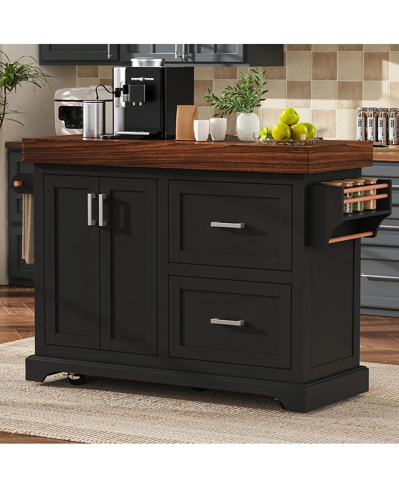 Streamdale Furniture 53" Rolling Kitchen Island with Storage, Spice Towel Racks