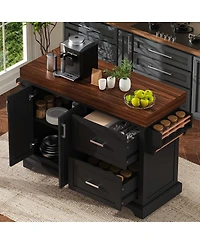 Streamdale Furniture 53" Rolling Kitchen Island with Storage, Spice Towel Racks