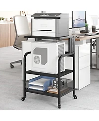 gaomon Printer Stand with Usb Power Ports, 3-Tier Rolling Cart, Adjustable Shelf, Heavy Duty Multifunction Table for Office or Kitchen