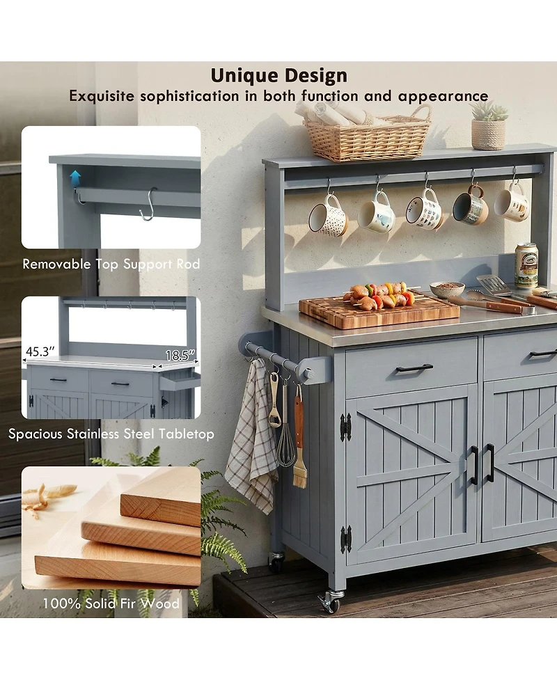 Streamdale Furniture Outdoor Kitchen Island with Stainless Steel Top and Storage