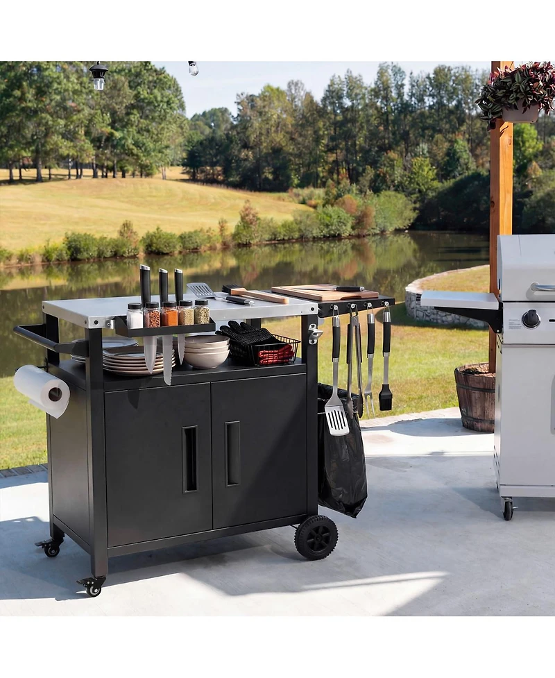 Streamdale Furniture Outdoor Grill Cart Storage, Foldable Table, Ss Top, Wheels
