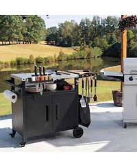 Streamdale Furniture Outdoor Grill Cart Storage, Foldable Table, Ss Top, Wheels