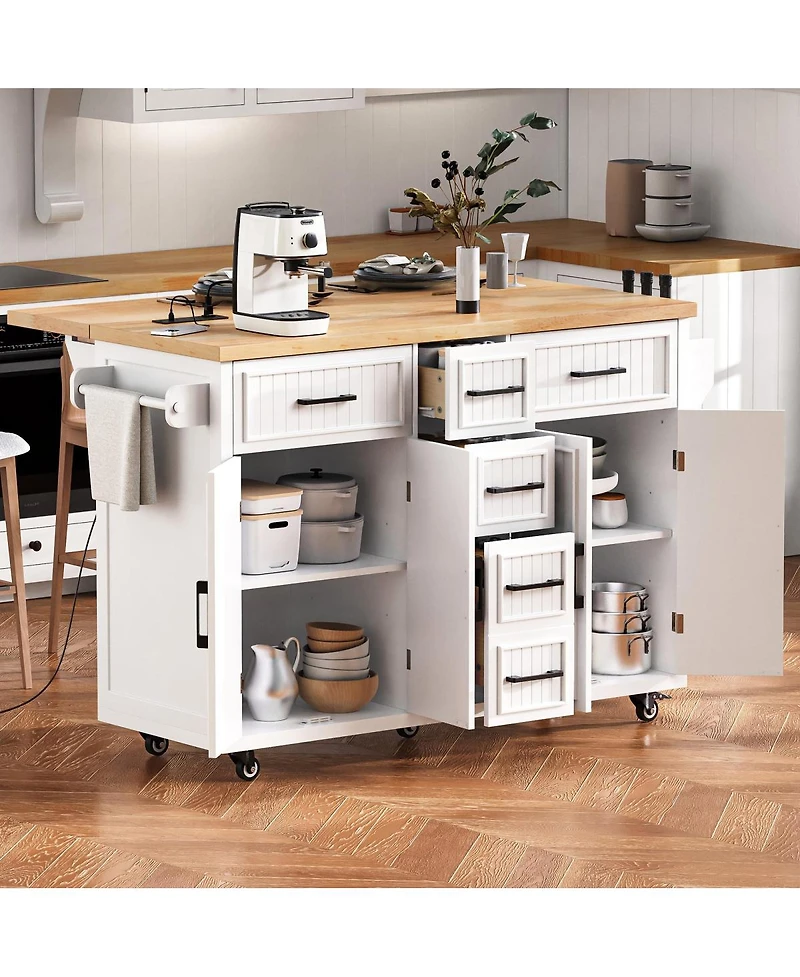 Streamdale Furniture Rolling Kitchen Island Power, Storage, Drop Leaf