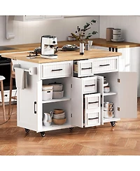 Streamdale Furniture Rolling Kitchen Island Power, Storage, Drop Leaf