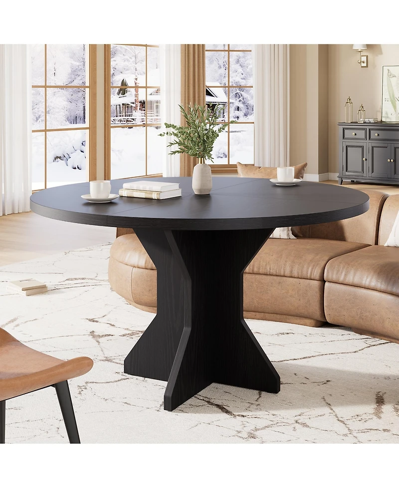 Homfan Space-Saving Modern Round Dining Table for 4-6, Sturdy Pedestal Base, Contemporary Furniture Apartment, Living Room, Kitchen