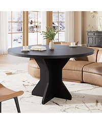 Homfan Space-Saving Modern Round Dining Table for 4-6, Sturdy Pedestal Base, Contemporary Furniture Apartment, Living Room, Kitchen
