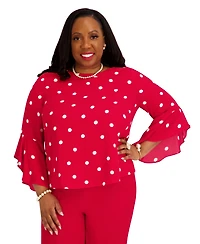 Kasper Women's Boat Neck Ruffle Sleeves Blouse