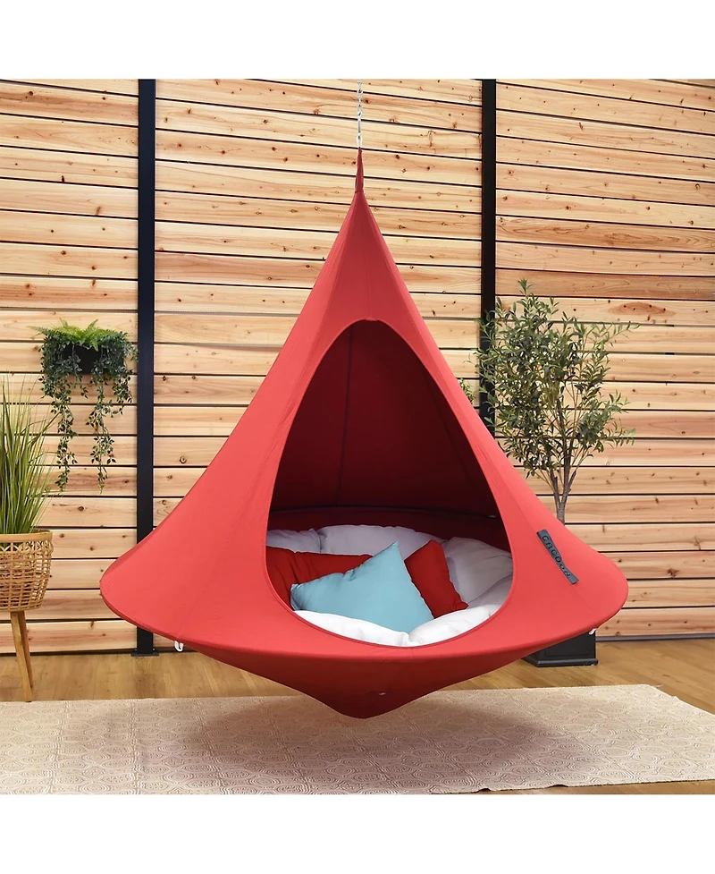 Vivere Double Cacoon Hanging Chair Indoor/Outdoor Polyester Canvas Hammock, Red