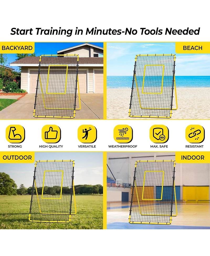 Happy Jump 7x4 Ft Portable Volleyball Rebounder Net, 5 Adjustable Angles Bounce Back Trainer, Heavy-Duty Steel Frame and 45-Ply Net