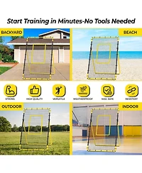 Happy Jump 7x4 Ft Portable Volleyball Rebounder Net, 5 Adjustable Angles Bounce Back Trainer, Heavy-Duty Steel Frame and 45-Ply Net