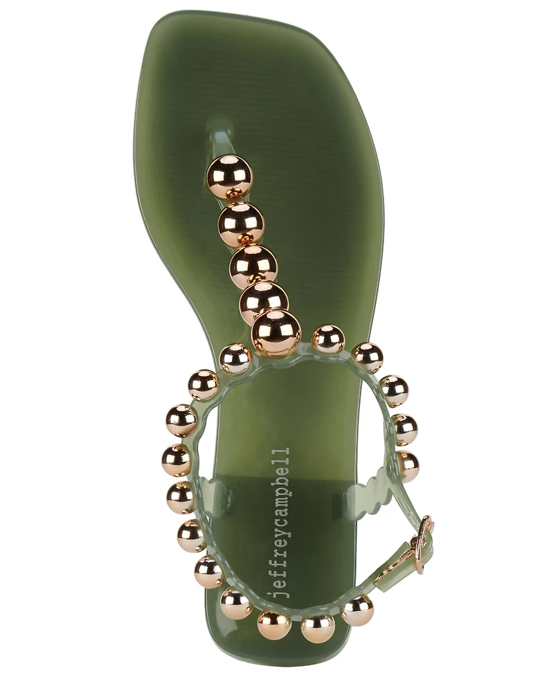 Jeffrey Campbell Women's Plated Studded T-Strap Jelly Sandals