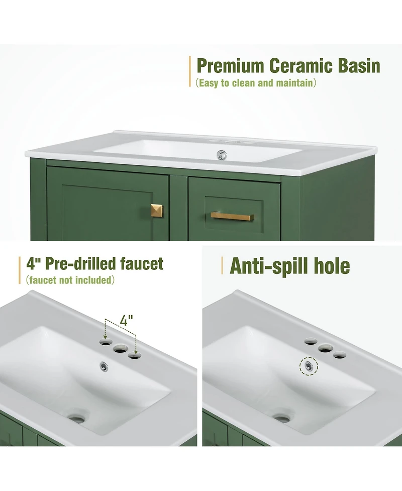 Casainc 30" Bathroom Vanity with Sink Combo, Bathroom Storage Cabinet with Soft-Close Door and 3 Drawers
