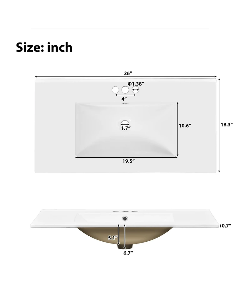 Casainc 36" Bathroom Vanity with Ceramic Sink, Green, Solid Wood Frame, Soft Close Doors, Adjustable Shelves