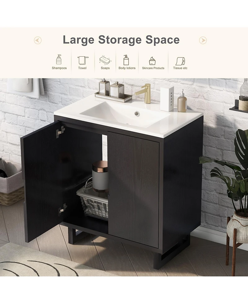 Casainc 30" Bathroom Vanity Set with Sink, Bathroom Storage Cabinet with Solid Wood Frame