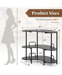 Gouun 3-Tier Liquor Bar Table with Stemware Racks and Storage Shelves