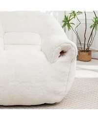 Clihome Comfy Bean Bag Sofa with Back Support and Footstool, Faux Fur Bean Bag Chair, Stuffed Floor Sofa