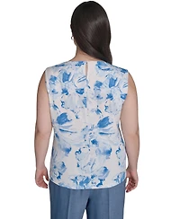Calvin Klein Plus Printed Pleated Crewneck Camisole Top
