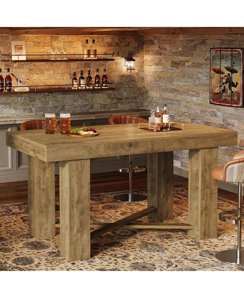 Tribesigns 55" Farmhouse Bar Table, Rectangular Counter Height Table, Modern Wooden Home Bar Furniture