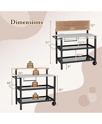 Gouun Rolling 3-Tier Bar Cart with Flip-Up Table, Hooks, and Wheels