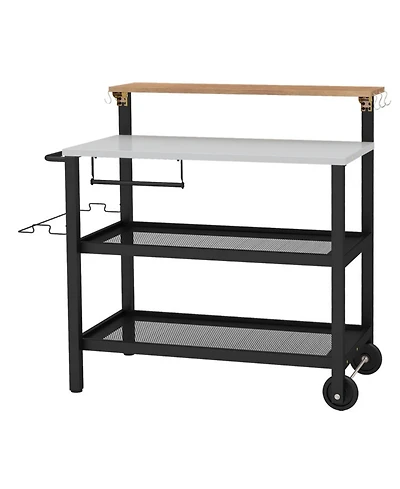 Gouun Rolling 3-Tier Bar Cart with Flip-Up Table, Hooks, and Wheels