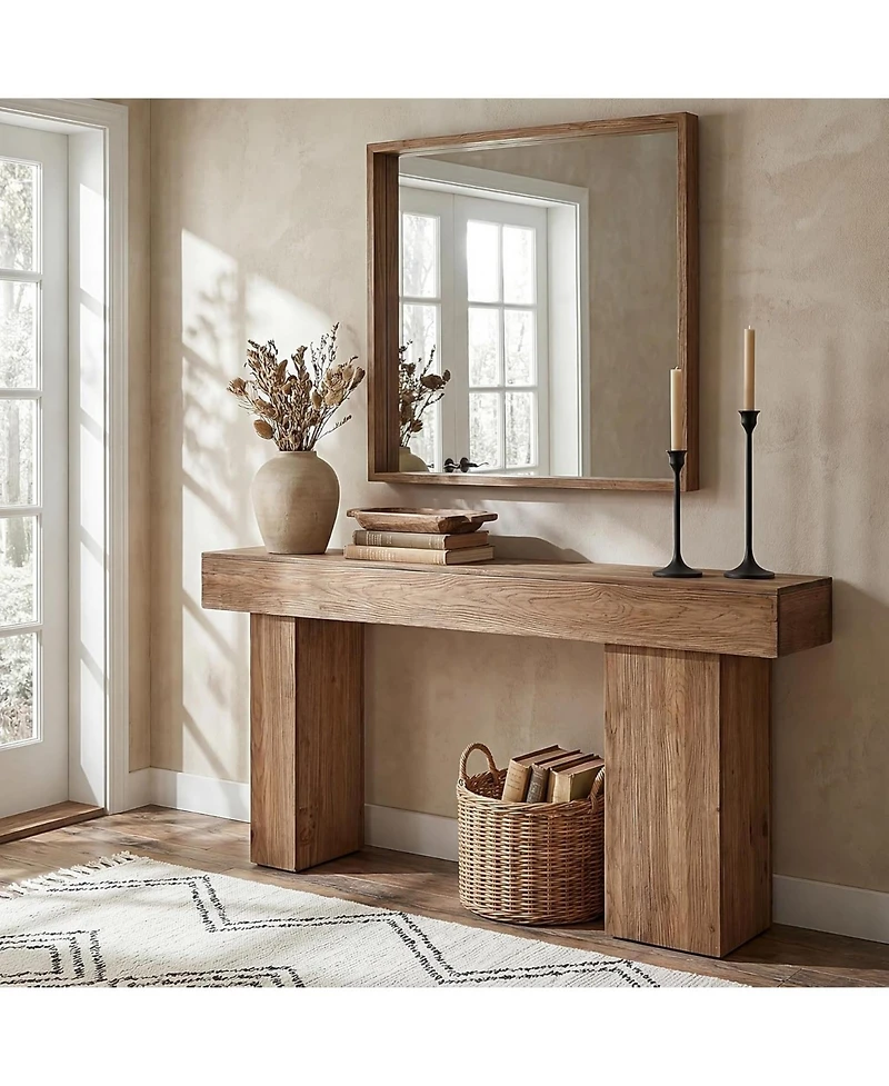 Tribesigns Solid Wood Console Table, 63-Inch Farmhouse Sofa Table Behind Couch with Artistic Legs