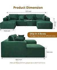 gaomon Modular Sectional Sofa, Cloud Sectional Couch with U-Shape Chaise/Deep Seat/Armrest/Plush Corduroy Fabric, No Assembly Required