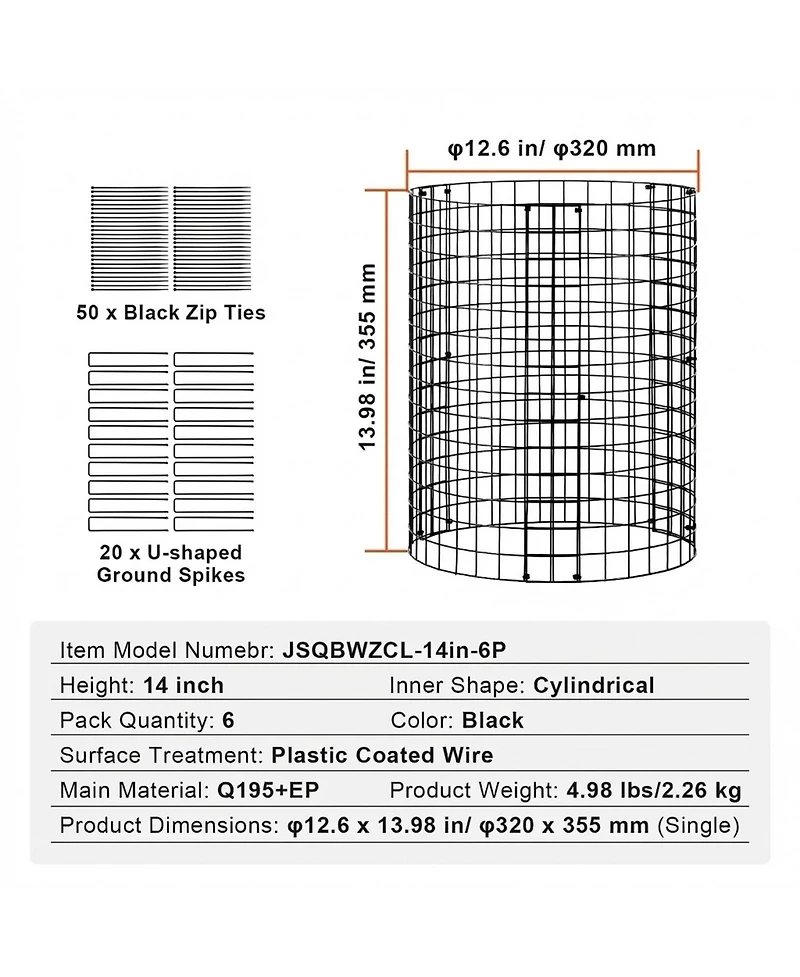 Sugift Plant Protector, 6 Pack, Chicken Wire Cages for Outdoor Plants, 12.6" Dia