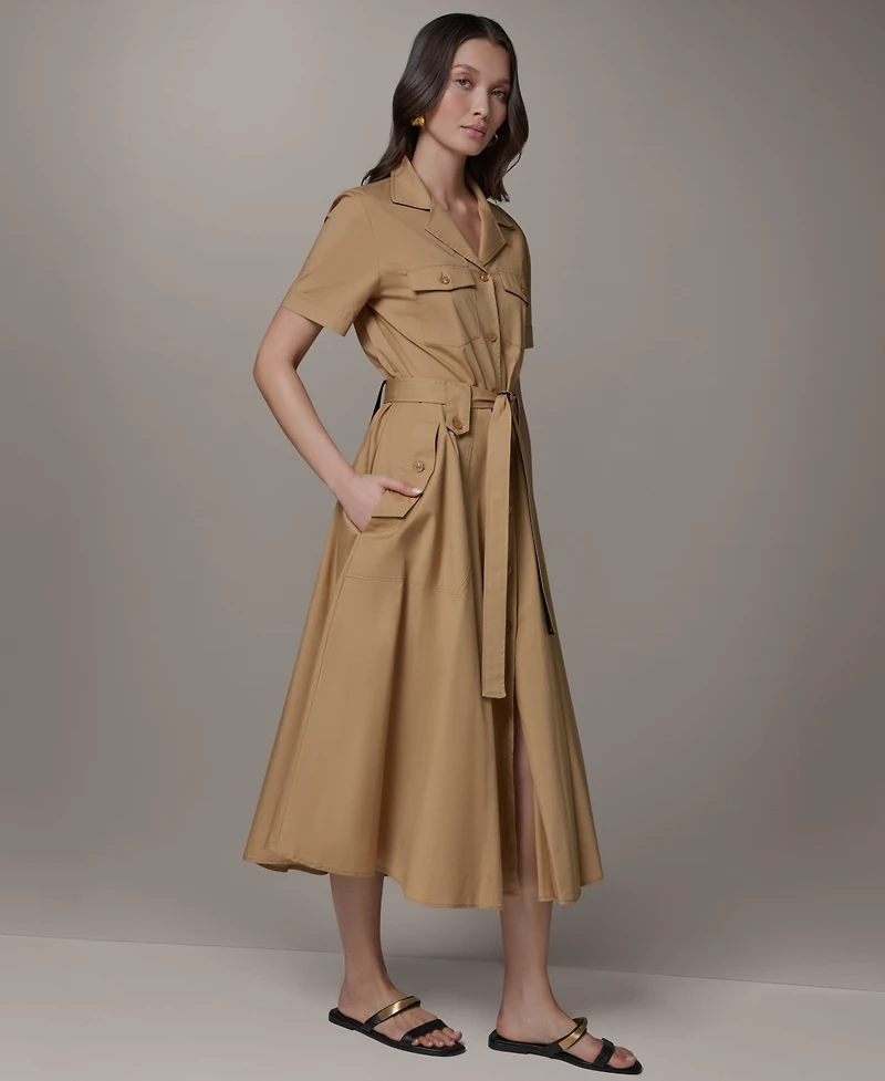 Donna Karan Weekend Women's Short-Sleeve Self-Belted Midi Shirt Dress