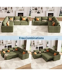 gaomon Corduroy U Shaped Sectional Sleeper Sofa with Pull Out Bed, Storage Seat & Ottoman
