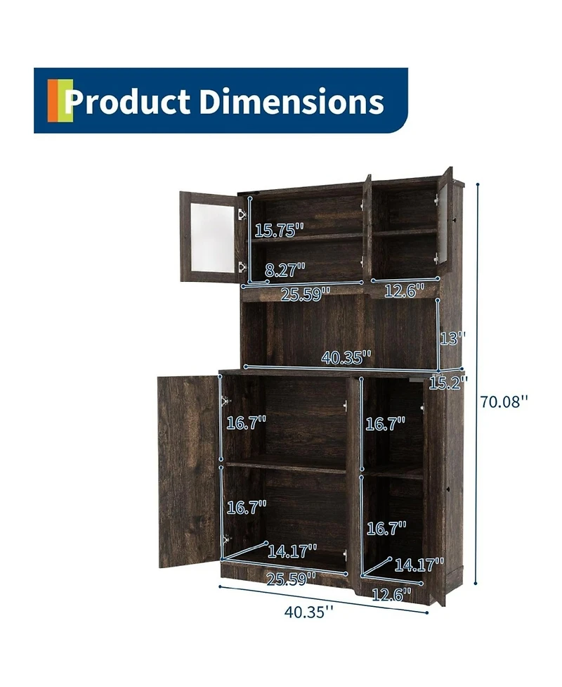 Gaomon Farmhouse Kitchen Pantry Cabinet Hutch with Shelves and Doors