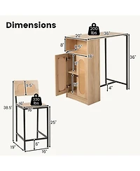 Gymax 3 Pcs Bar Table and Chairs Set w/ 2 Bar Stools and Storage Shelves Backrests