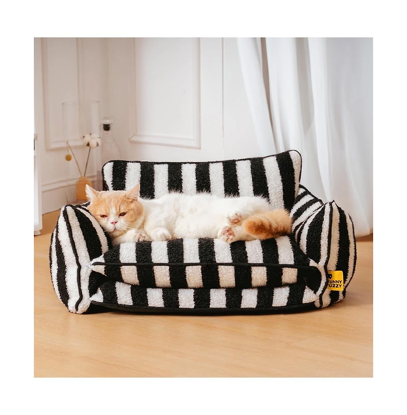 Funnyfuzzy Striped Faux Lambswool Double Layer Pet Sofa Bed
