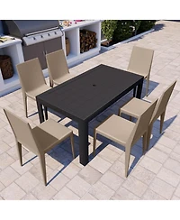 LeisureMod Hickory Set of 2 Stackable Indoor/Outdoor Dining Chairs in Resin Wicker and Polypropylene, Lightweight and Durable