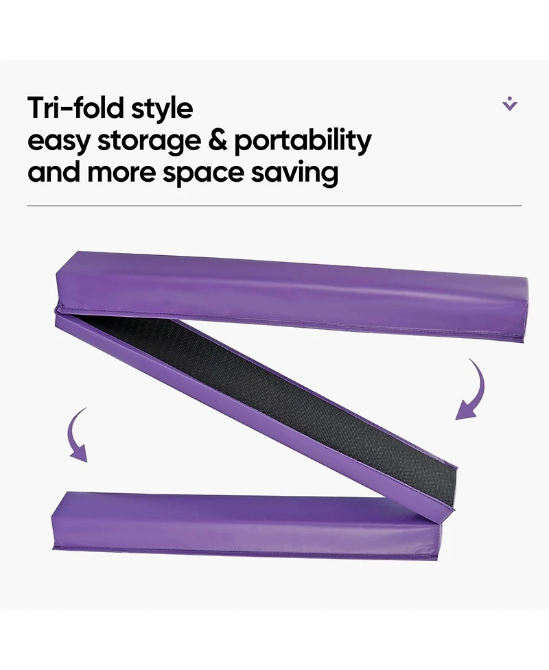 Zeny 9ft Folding Gymnastics Balance Beam for Kids, Floor Balance Beam Bar with Anti-Slip Base Extra Firm Foam Walking Beams