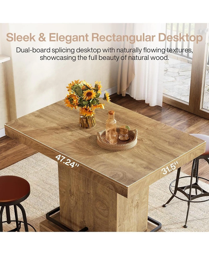 Tribesigns 47" Bar Table, Industrial Bistro Pub Table with Metal Footrest, Rectangular Counter Height Bar Table