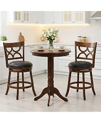 Gymax 26'' Counter Height Bar Stools Set of w/Rubber Wood Frame Upholstered Seat