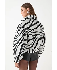 MissPap Women's Zebra Cropped Collared Jacket
