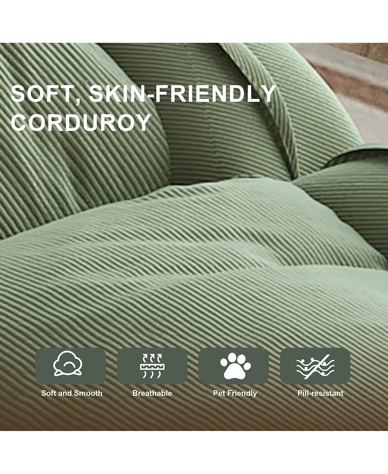 Rainsken Convertible Corduroy Lazy Sofa Bed, 5-Position Adjustable Folding Lounge Chair, Upholstered Sleeper Seat for Living Room, Reading Room