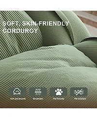 Rainsken Convertible Corduroy Lazy Sofa Bed, 5-Position Adjustable Folding Lounge Chair, Upholstered Sleeper Seat for Living Room, Reading Room