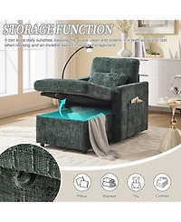 Rainsken Cozy Lazy Sofa Recliner Chair, Soft Chenille Upholstered Single Lounge with Storage, Side Pockets and Phone Holder for Living Room