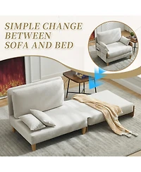 Rainsken Convertible Sleeper Sofa Bed, Chenille Upholstered Lounge Recliner with 3 Pillows and Side Pocket for Living Room, Bedroom and Home Office