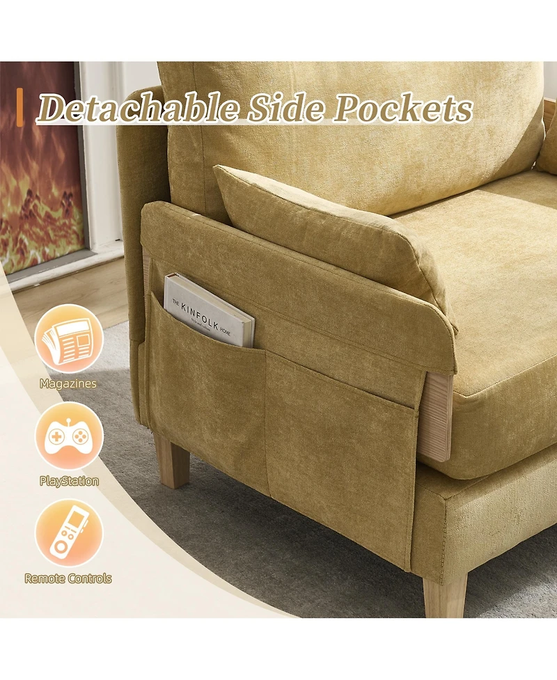 Rainsken Modern Chenille Lounge Recliner Sleeper Sofa with 3 Pillows and Side Pocket, Convertible Sofa Bed for Living Room, Bedroom and Home Office