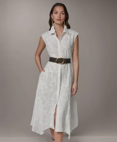 Donna Karan New York Womens Collared Neck Belted Midi Dress